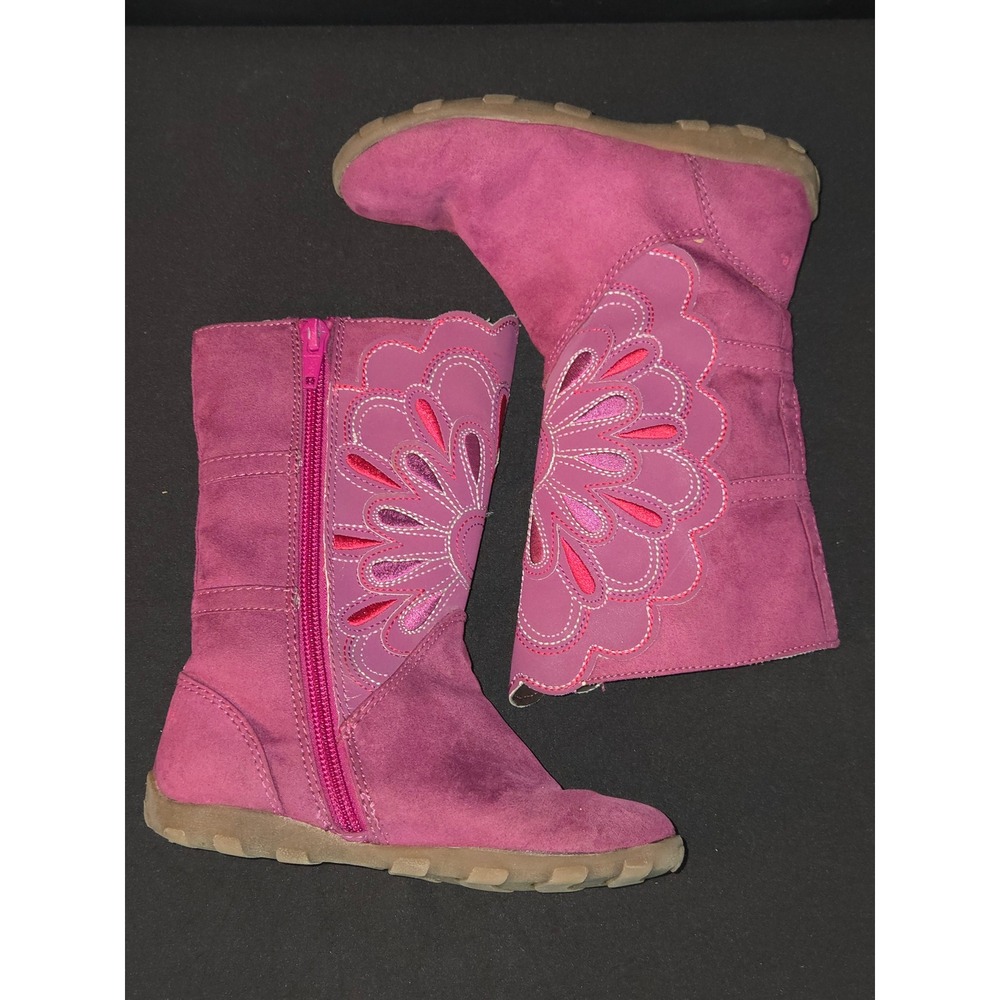 Stride Rite Bianca Girls‎ Boots Size 9.5M Pink Suede Floral Zip Up Cute Shoes